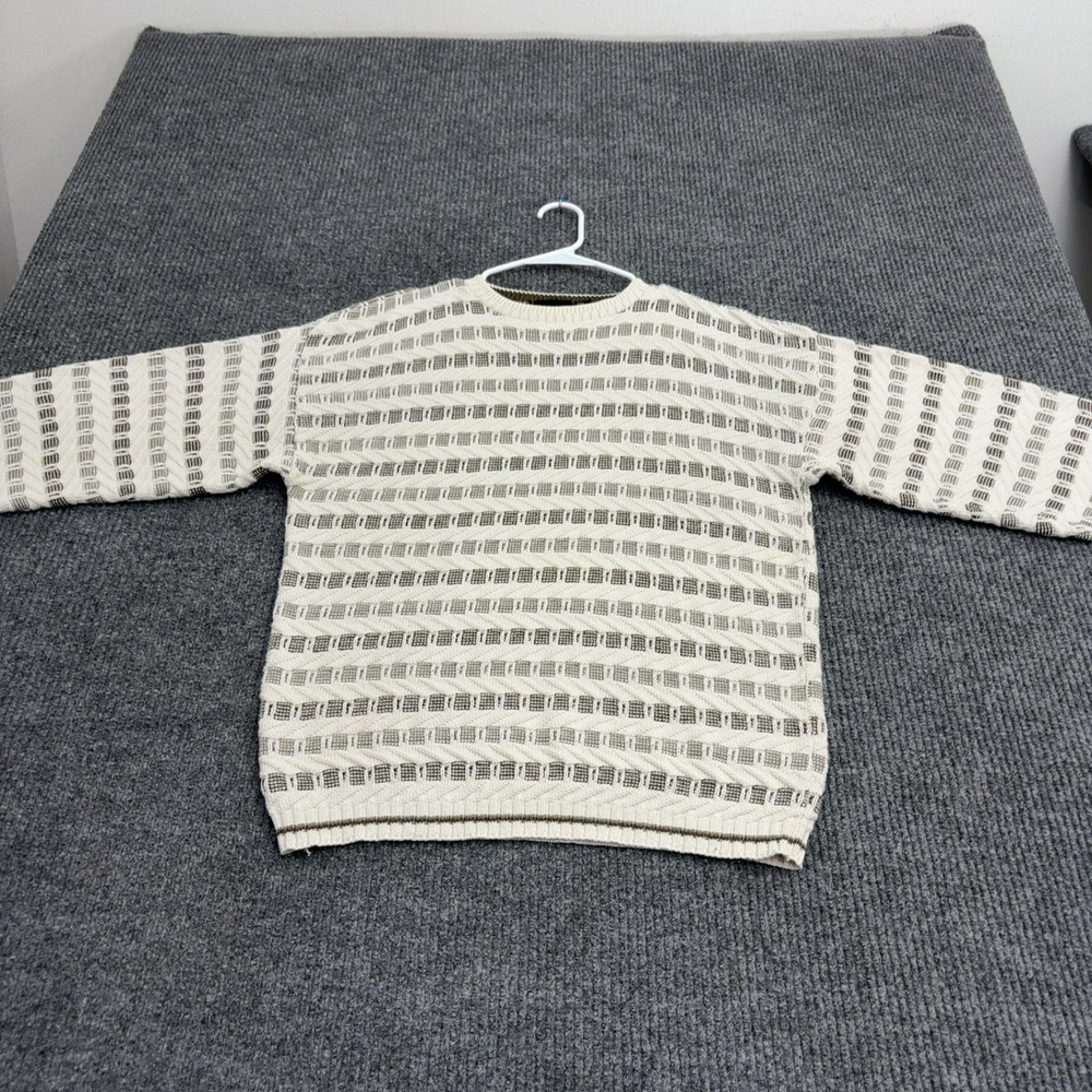 Vintage Bill Blass Sweater Mens S Cream Cotton Geometric Coogi Style Retro 90s
